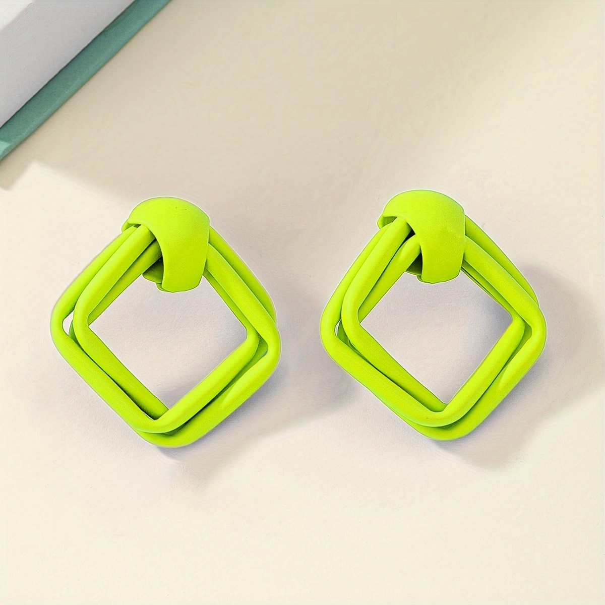 Green Geometric Stud Earrings for Summer Party